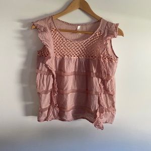 Dust pink, sheer ruffle tank
